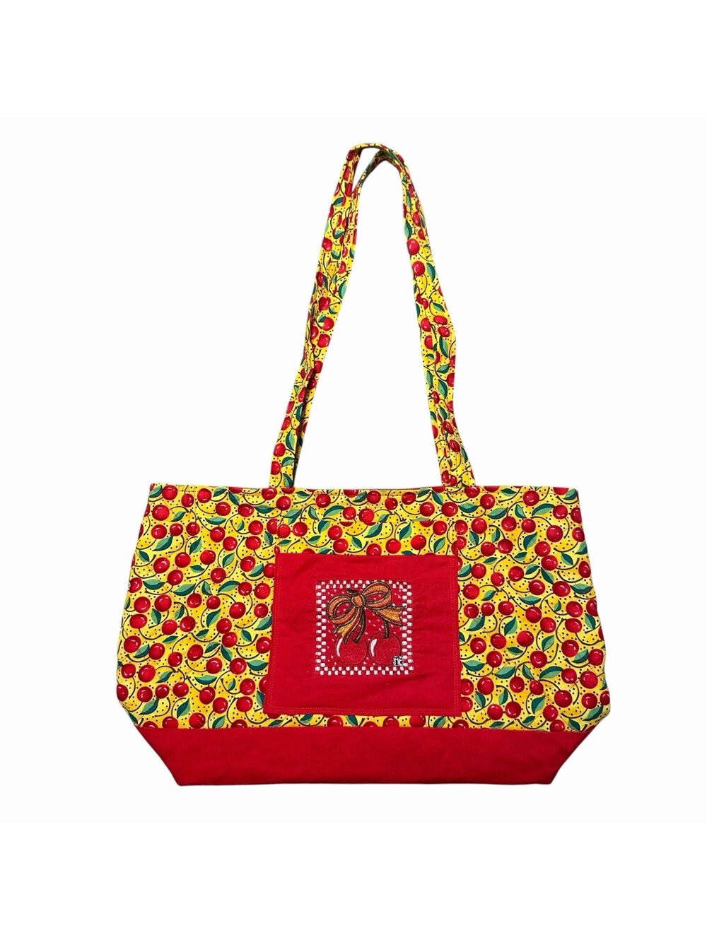 Mary Engelbreit Red Yellow Cherry Cottagecore Granny Embroidered Tote Bag